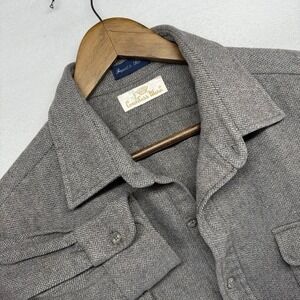 Vintage Countess Mara Wool Shirt Men's XL Gray Herringbone Woolite Dry Clean 80s